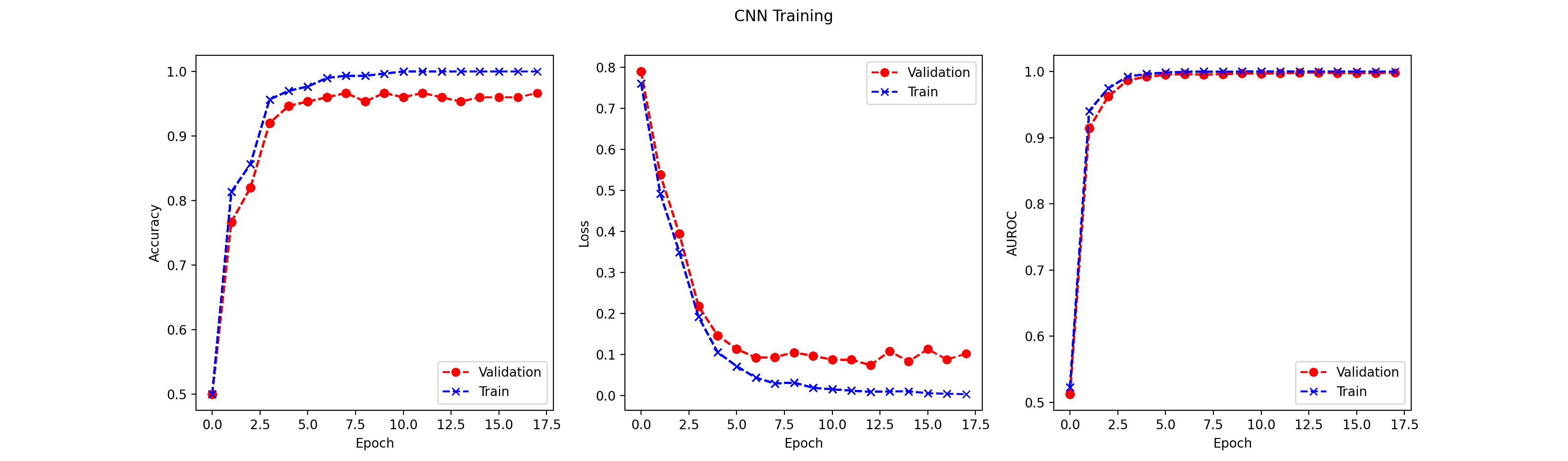 CNN training and validation curves with patience 5