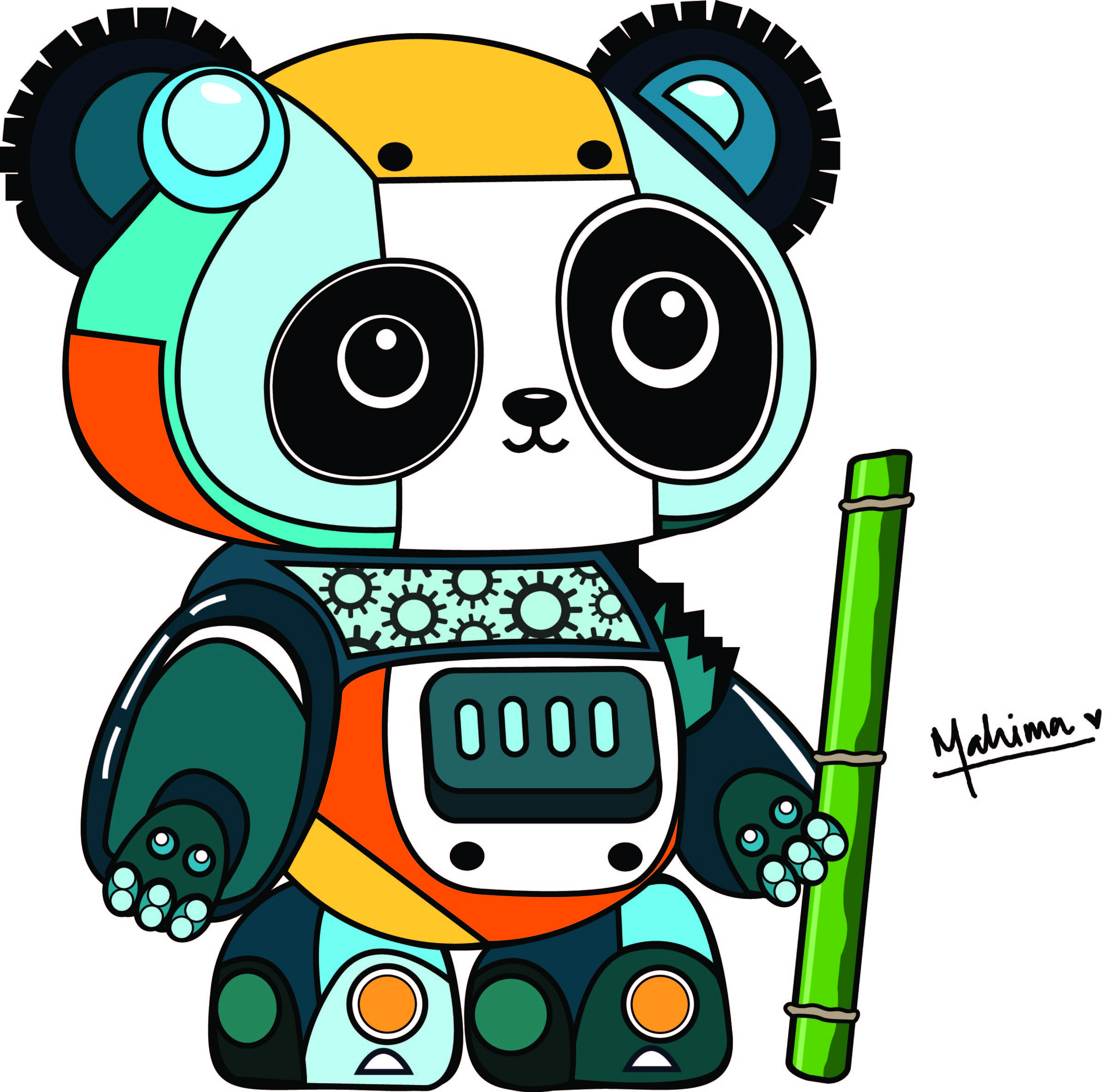 Robot Companion, a panda-shaped robot vector illustration made in Illustrator